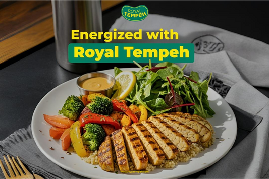 Grilled Royal Tempeh with quinoa, veggies, and salad – Energized with Royal Tempeh.